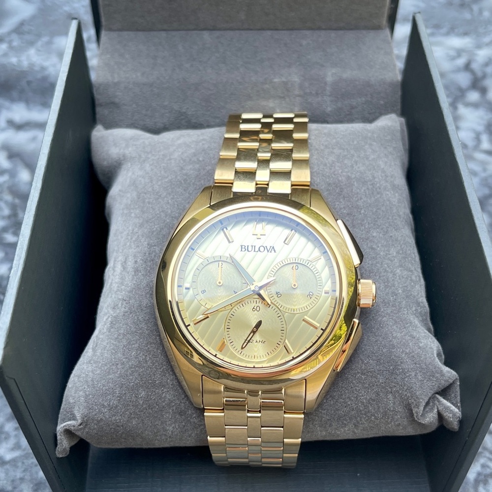 Bulova Curv Chronograph Gold Men's Watch 97A125 - Picture 2 of 8